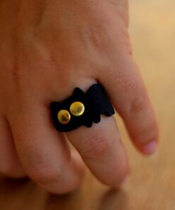 Neko – Tilla Leather Craft [Hakiki Deri, El Yapımı, Karakedi Şekilli] Yüzük