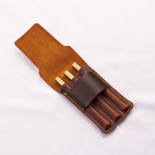 Sora – Tilla Leather Craft [Hakiki Crazy Horse Deri, Üç Bölmeli, El Yapımı] Kalemlik