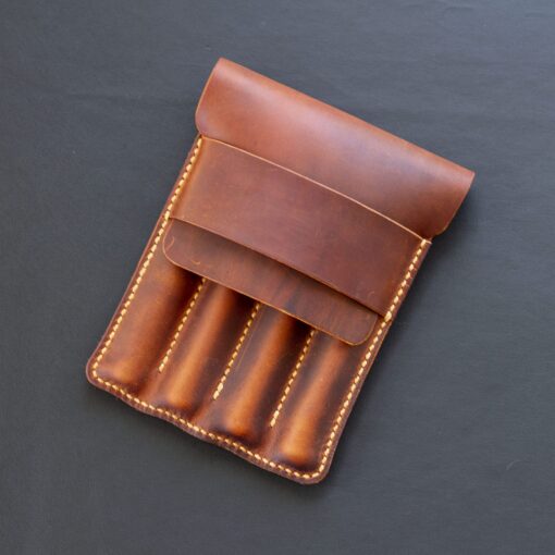 Sora – Tilla Leather Craft (Unisex, Hakiki Crazy Horse Deri, 4 Bölmeli, El Yapımı] Kalemlik