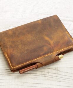 Kazuya – Tilla Leather Craft [Hakiki Crazy Horse Deri, A5 Boyut, El Yapımı] Defter Kılıfı